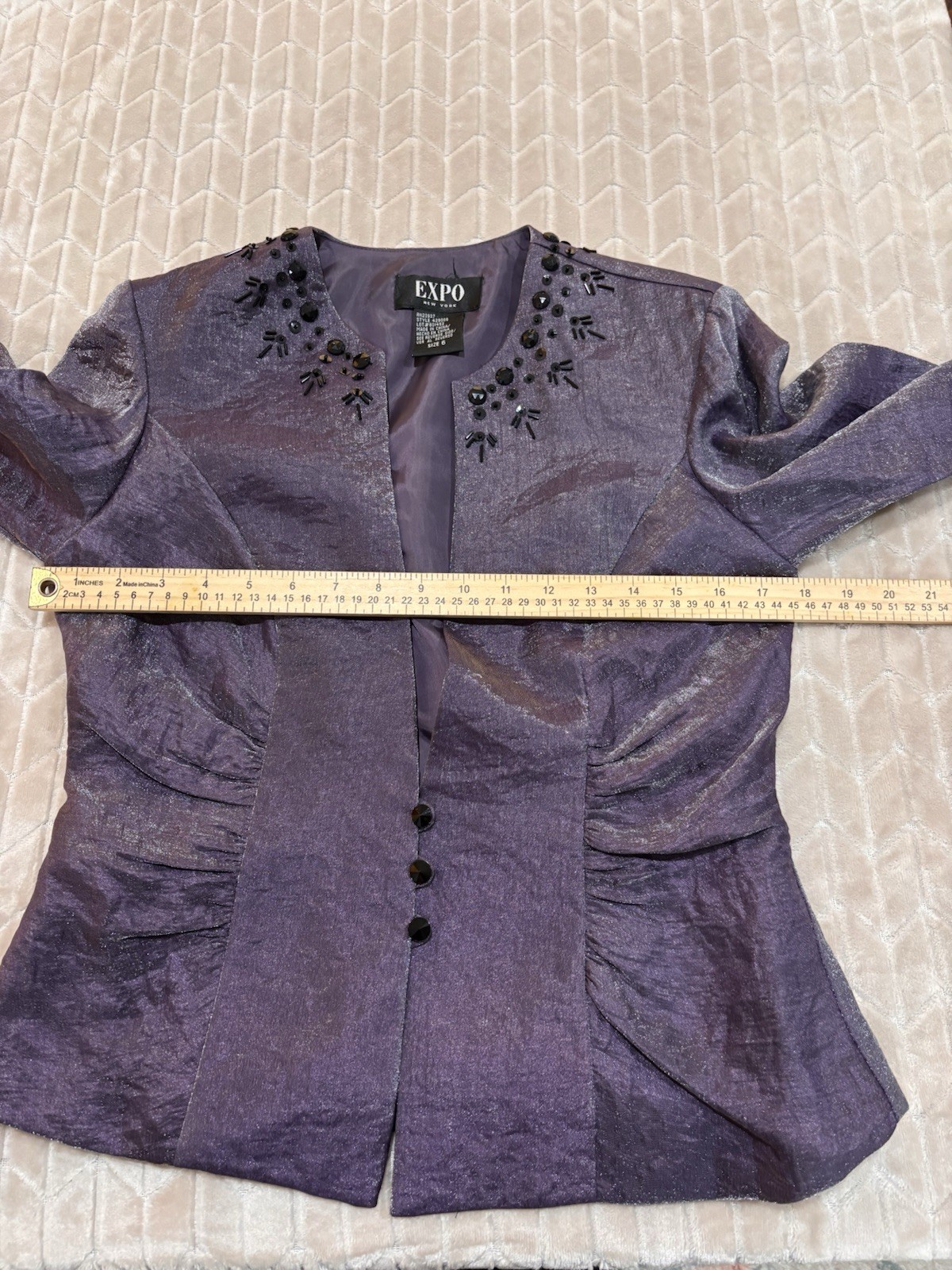 VTG 90s EXPO Purple Beaded 2pc Blazer Set S Whimsigoth Office Siren Formal