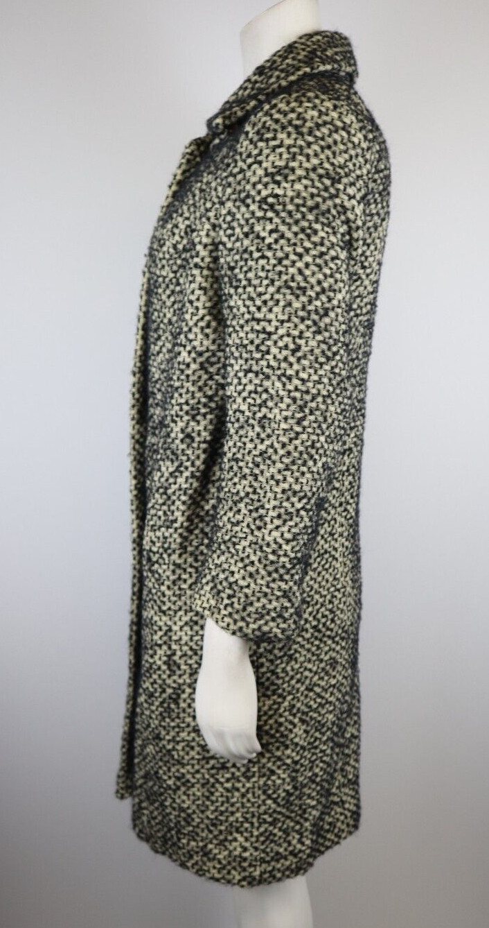 VINTAGE WOMEN’S CREAM & BLACK WOVEN WINTER COAT – CHARLES V FINE FABRICS – S