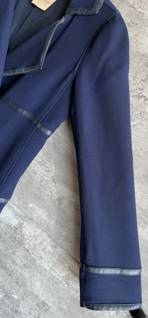 Vintage 1970s Courreges Paris Navy Blue Wool Blend Double-Breasted Coat Size 0