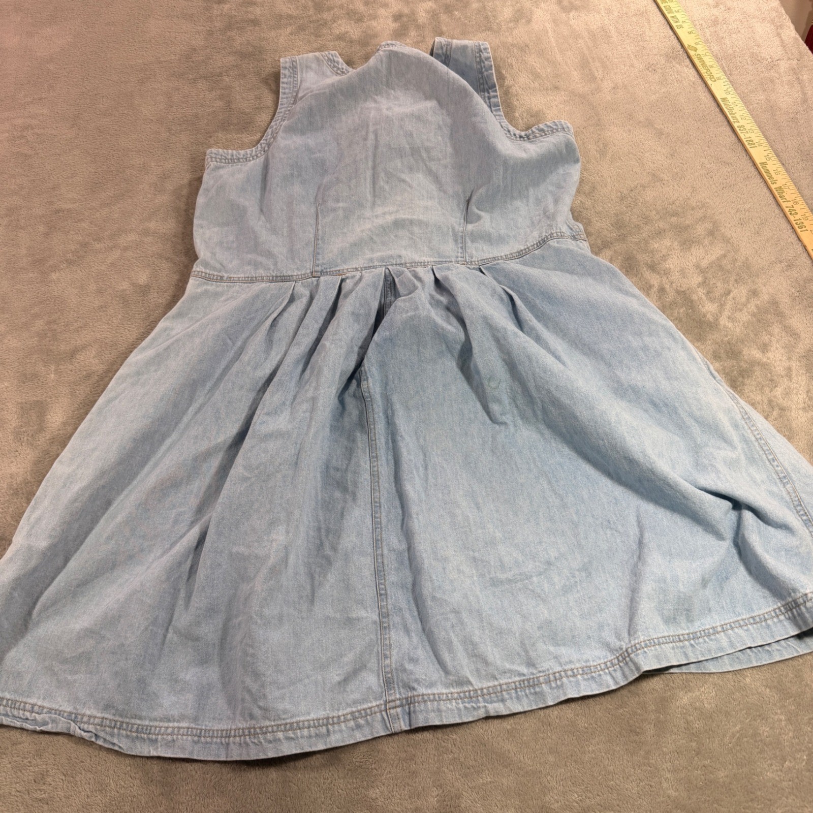 Erika Taylor Denim Dress Womens Medium Blue Vintage Cotton Snap Front Pinafore