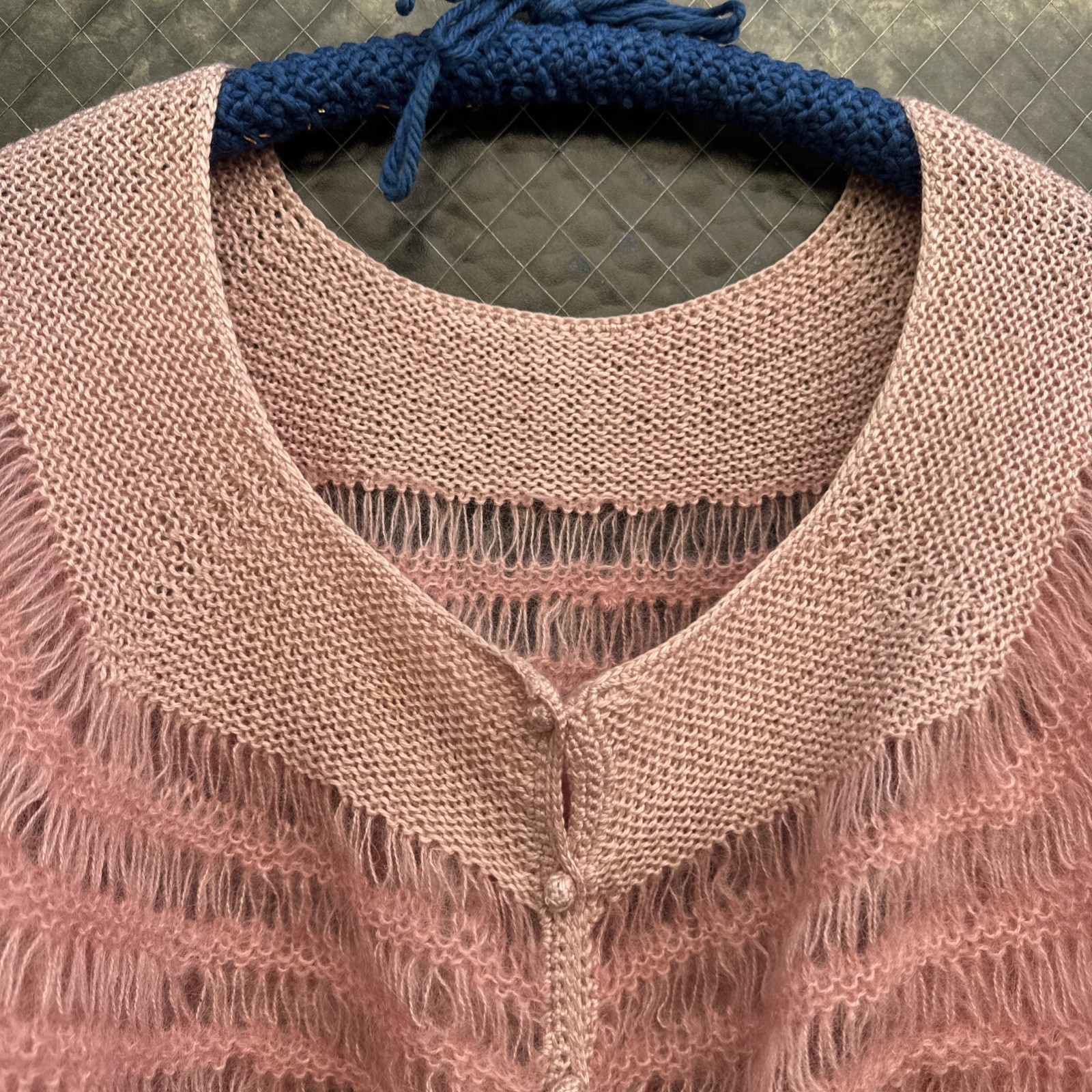 Vintage 1930s Pink Mohair Knit Wool Sweater Cardigan Balloon Sleeves Dress Top