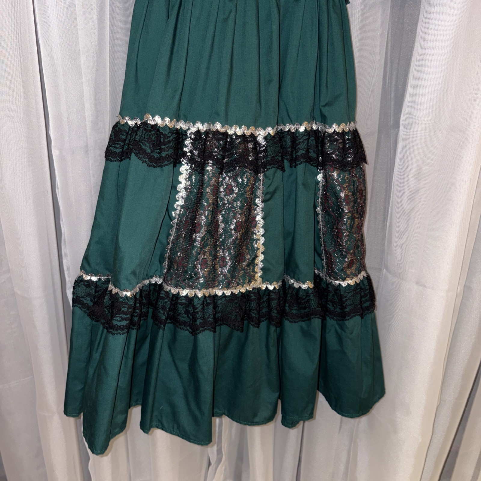 VTG Pete Bettina Green Silver Black Lace Square Dancing Dress Dance Rockabilly