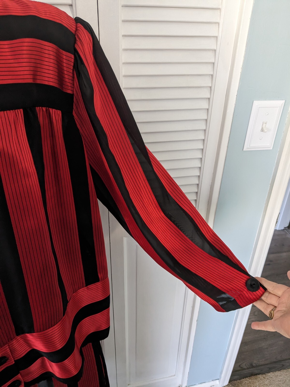 Lorac Original Dress Women’s L/XL Vtg 80s Red Black Stripe Drop Waist Nostalgic