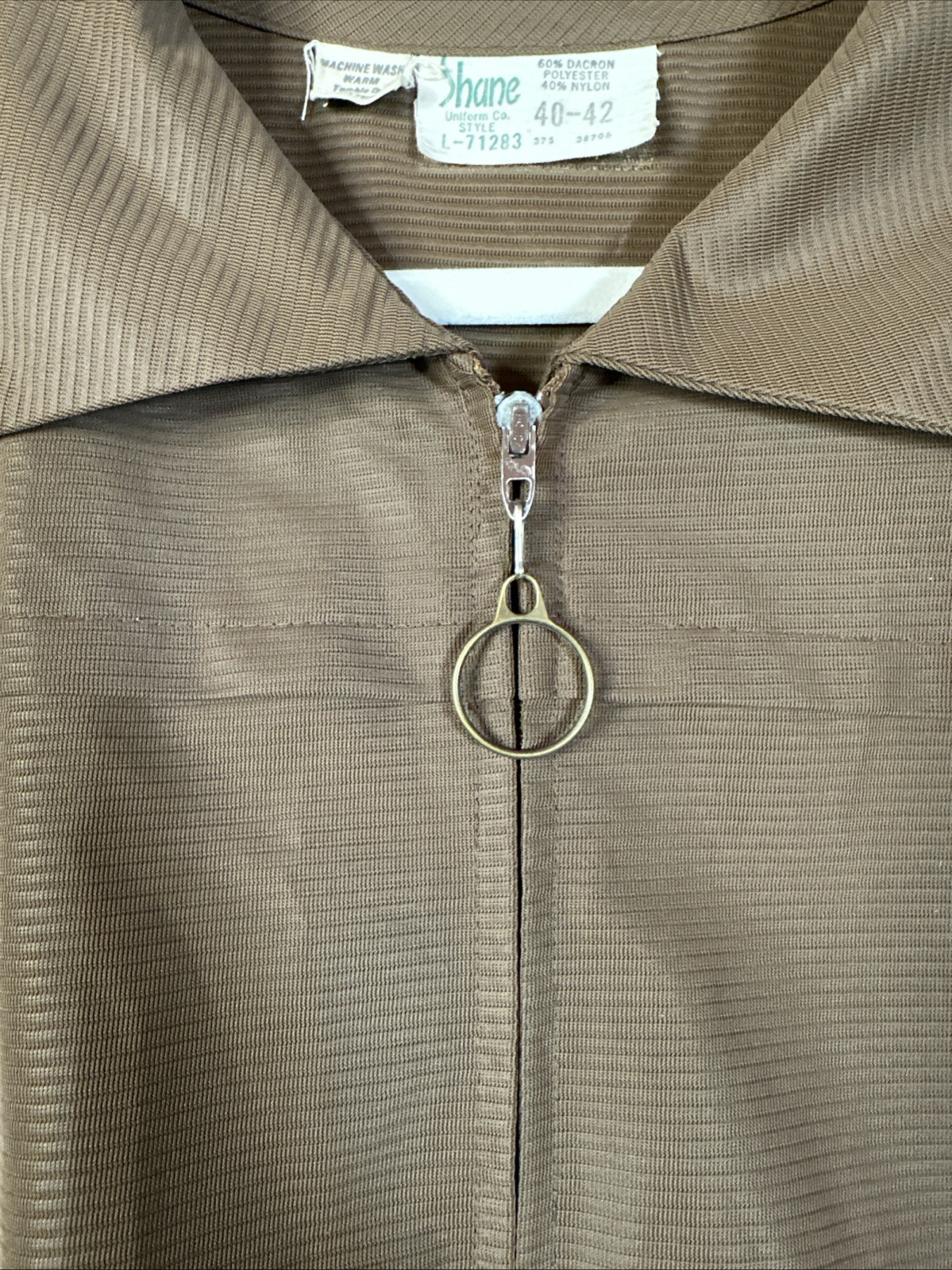 Vintage Shane Uniform Co. Shirt L-71283 Brown Talon Zip up Cover up