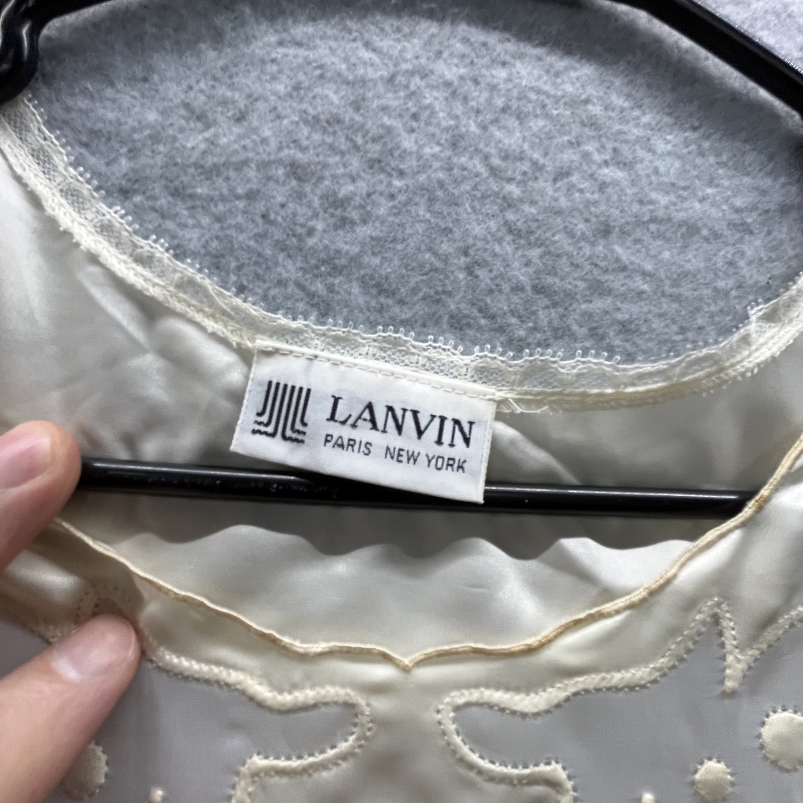 Vintage Lanvin Dress Womens Large Satin Maxi Nightgown Lace Trim 70s 80s France