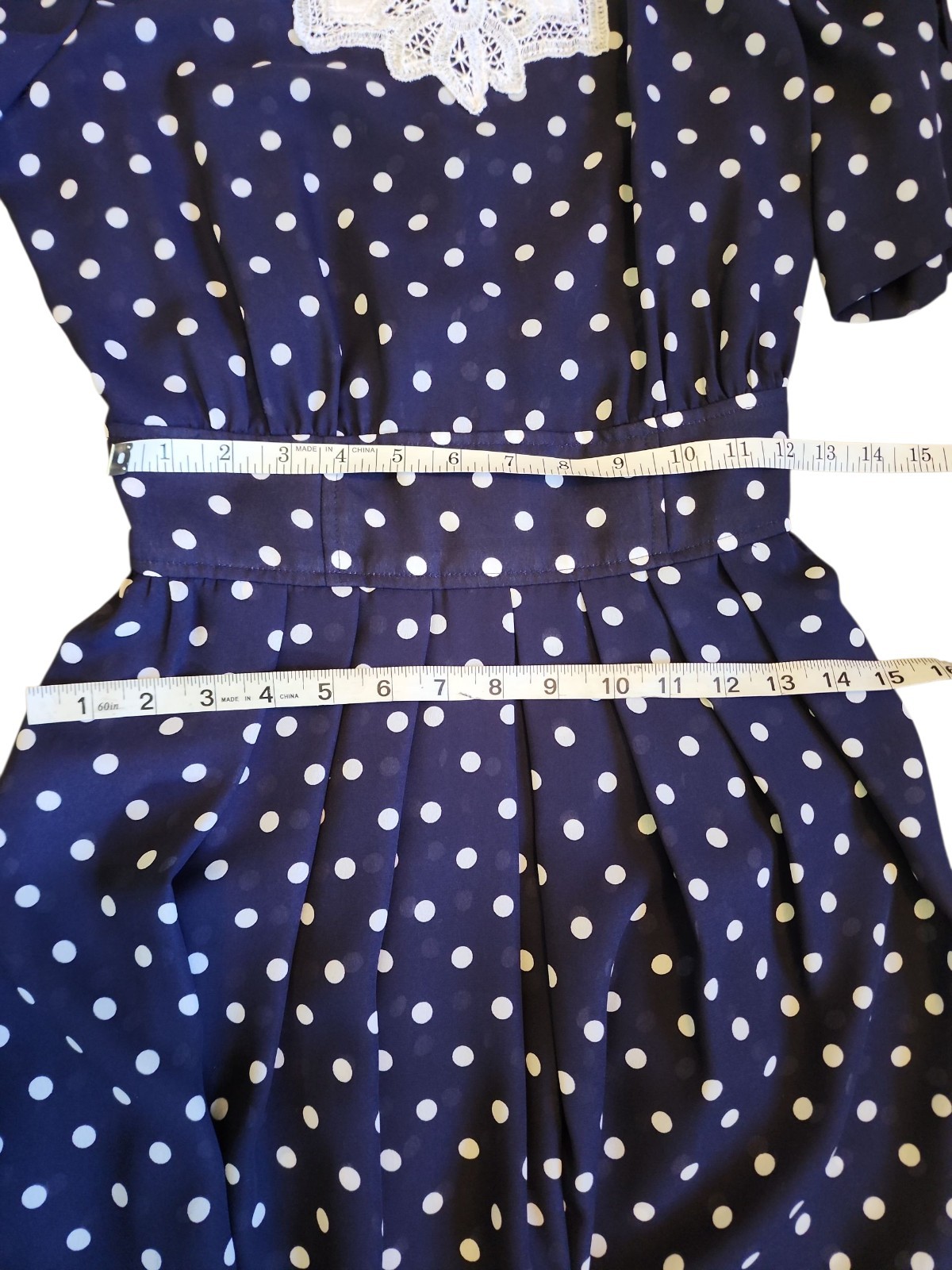 90s VTG KARIN STEVENS Cottagecore Modest Petites Polka Dot Pleated Midi Sz P8