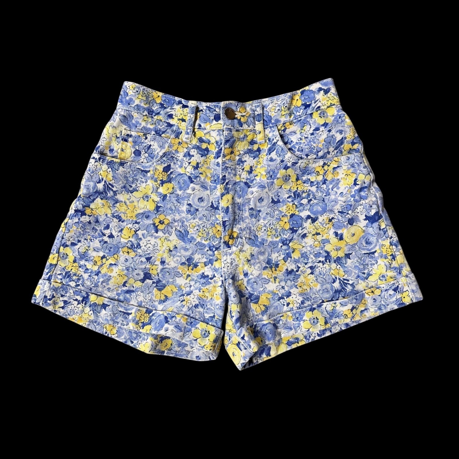 Vintage Shorts Paris Blues Y2K Floral High Waisted Denim Size 5 Blue Yellow