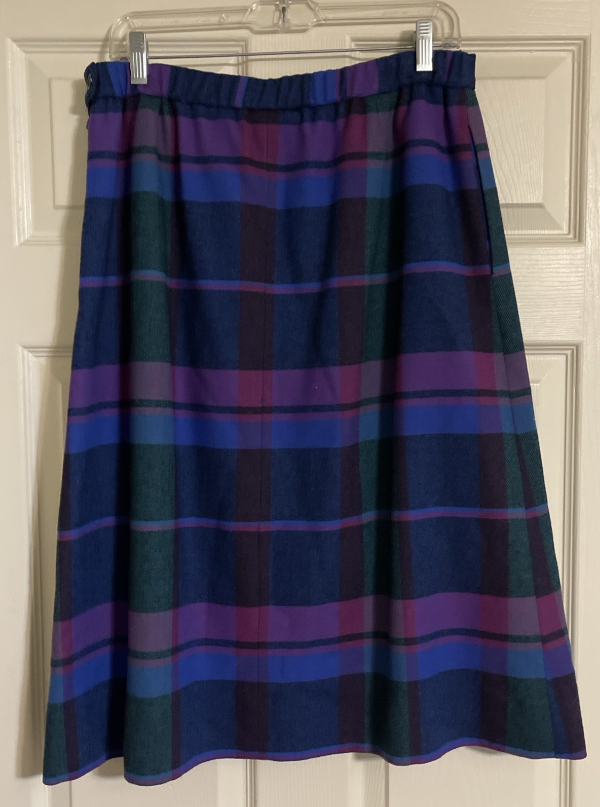 Vtg Gordon Of Philadelphia Skirt Purple Plaid Wool Poly Size 32 Elastic Waist