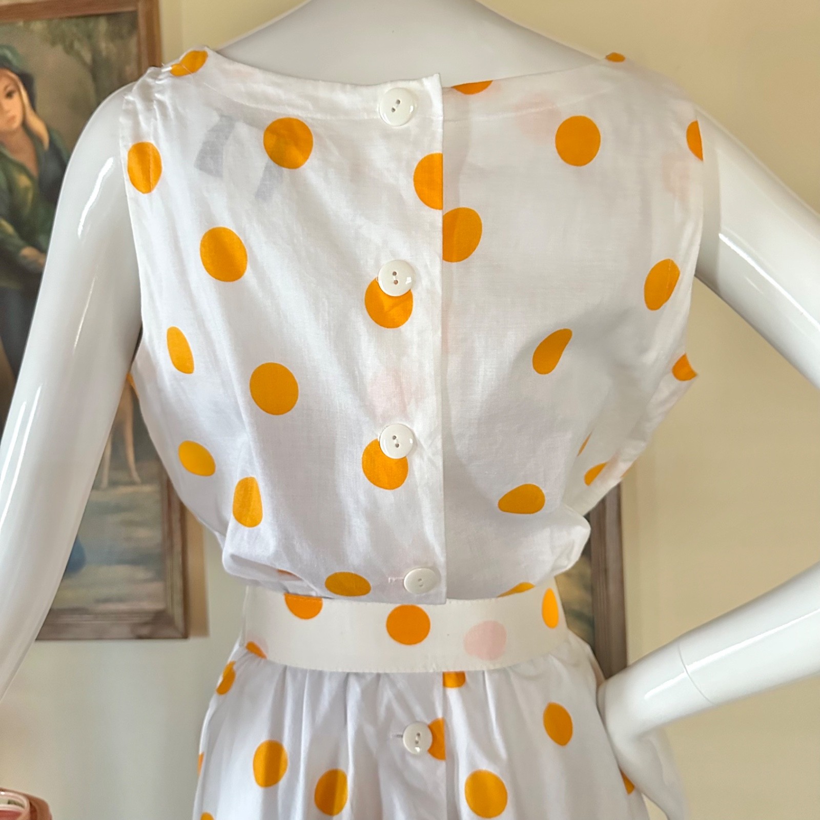 Vintage 1980s Preppy Yellow Polka-dot Skater Circle Mini Dress L Volup