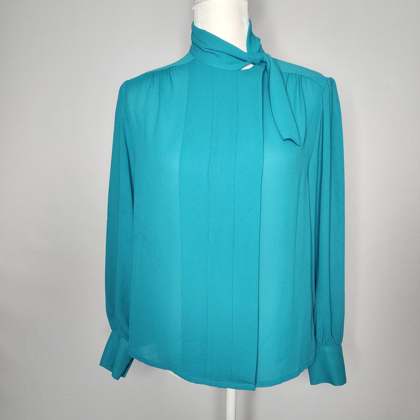 Vintage Turquoise High Neck Long Sleeve Blouse Josephine Women’s Size Medium