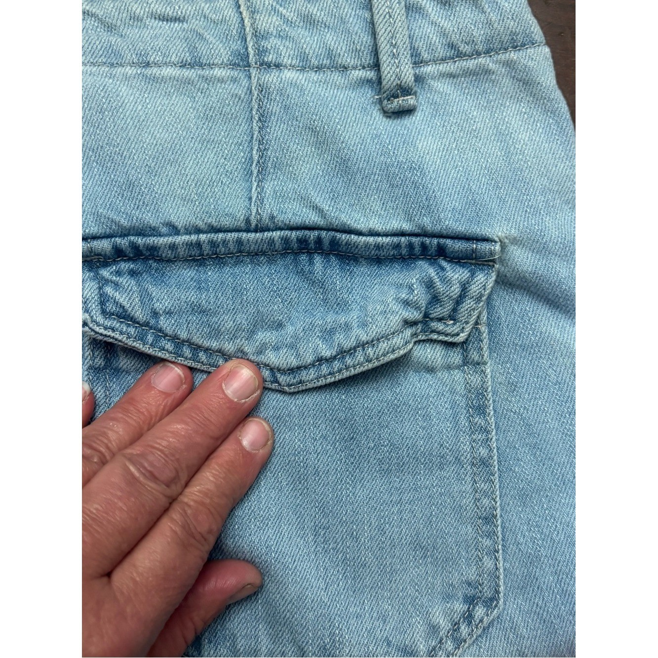Risen jeans cinched ankles blue white washed jeans old school pockets 9/29 rare
