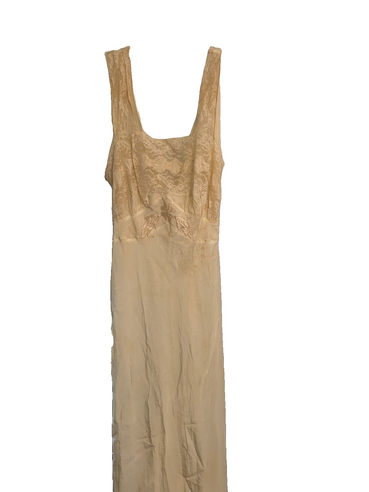 Vintage 1940s La Courelle Ivory Satin Bridal Nightgown Lace Embroidery Sz 36 S/M