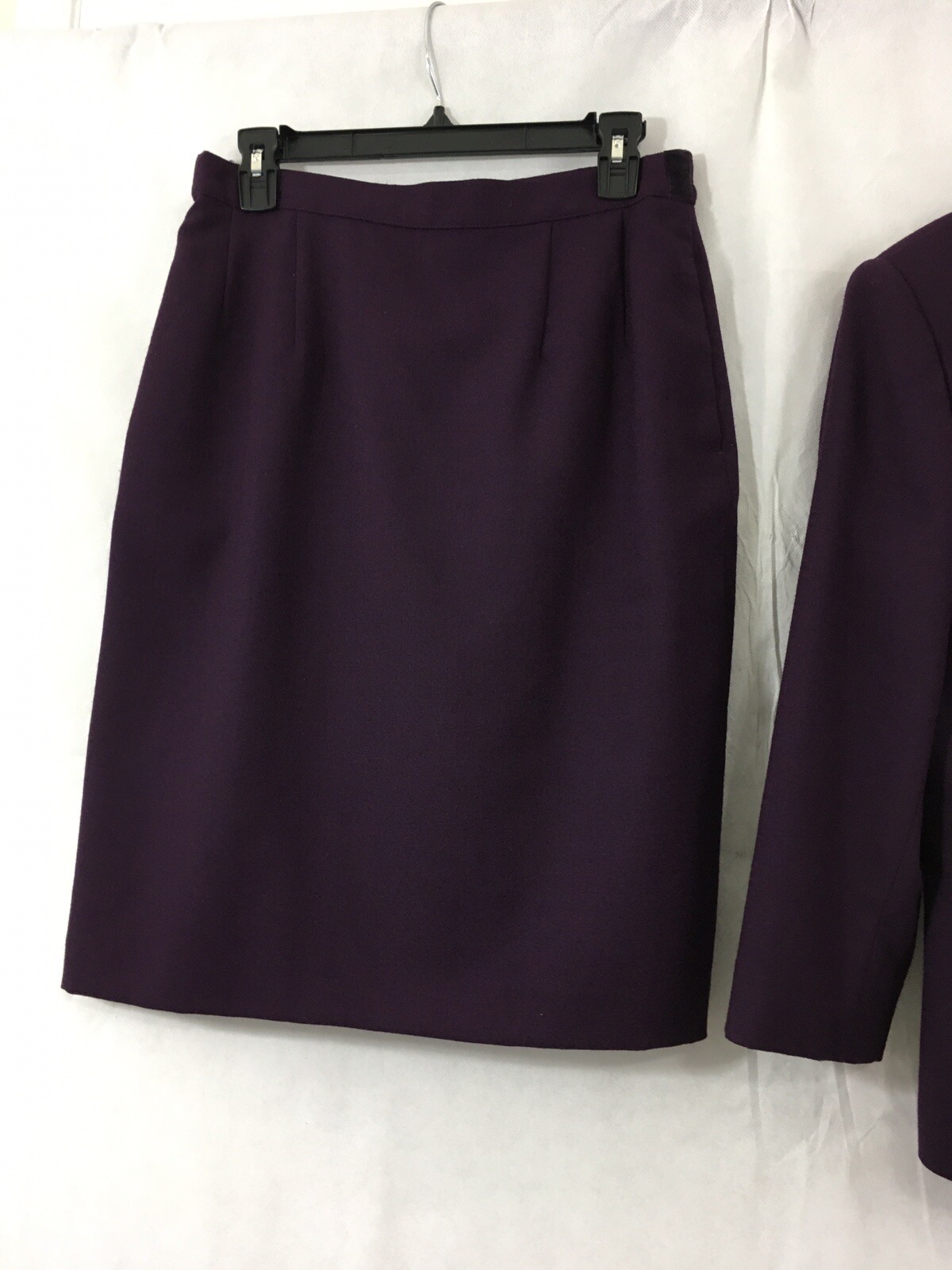 Vintage EMILY 100%Wool StretchWaist Pencil Skirt Jacket Velvet Collar Woman’s 12