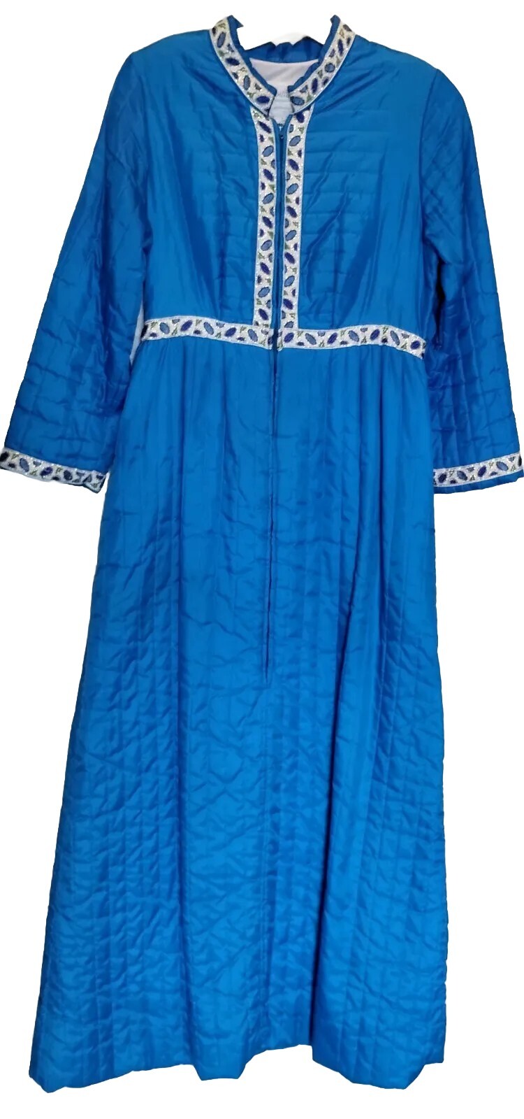 Loungewear Lingere Bathrobe Dressing Gown Quilted Satin? S Trim blue Pockets