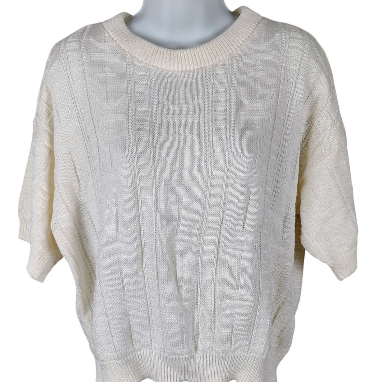 Apostrophe Vintage Cream Anchor Knit Sweater USA coastal fisherman granny
