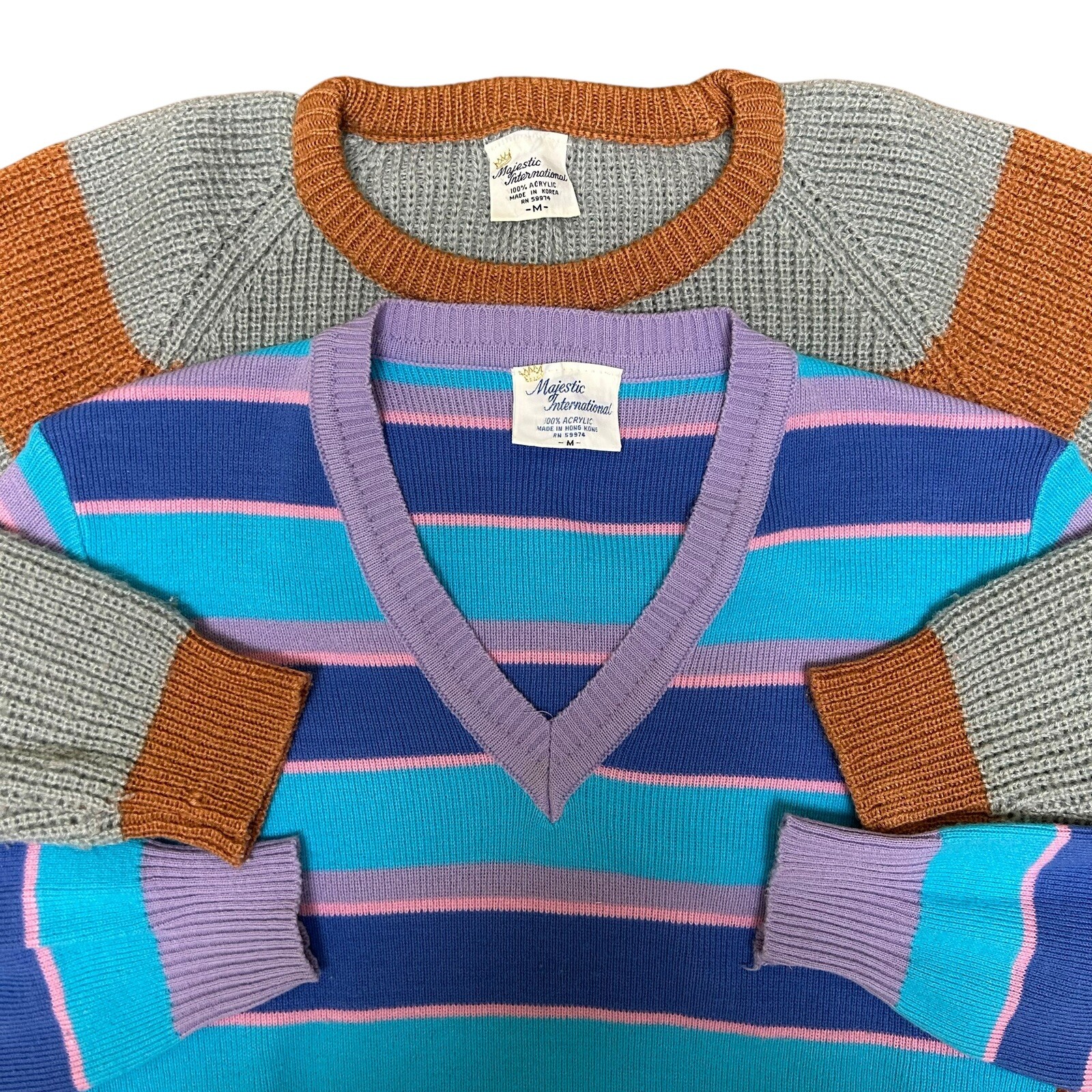 Vintage 80s Womens Sweater Purple Stripe Majestic International Size Medium