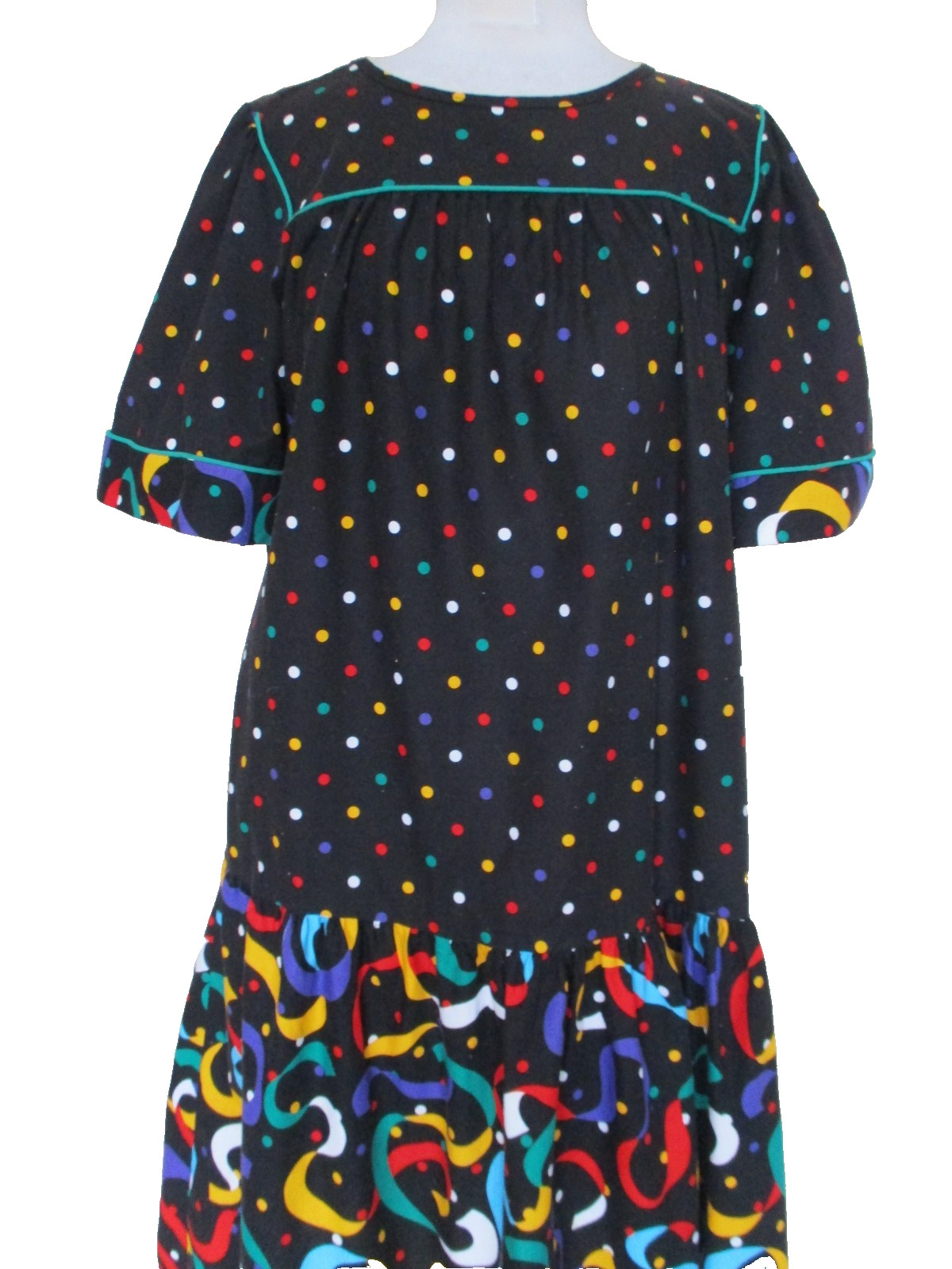 Vintage 80s Appel Caftan Dress Large Women Multicolor Cotton Loose Fit