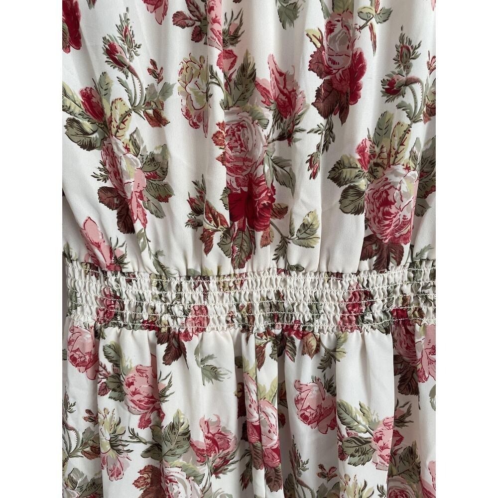 Vintage 80s Floral Cottagecore Midi Dress Women Size 11/12 Rose Print Prairie