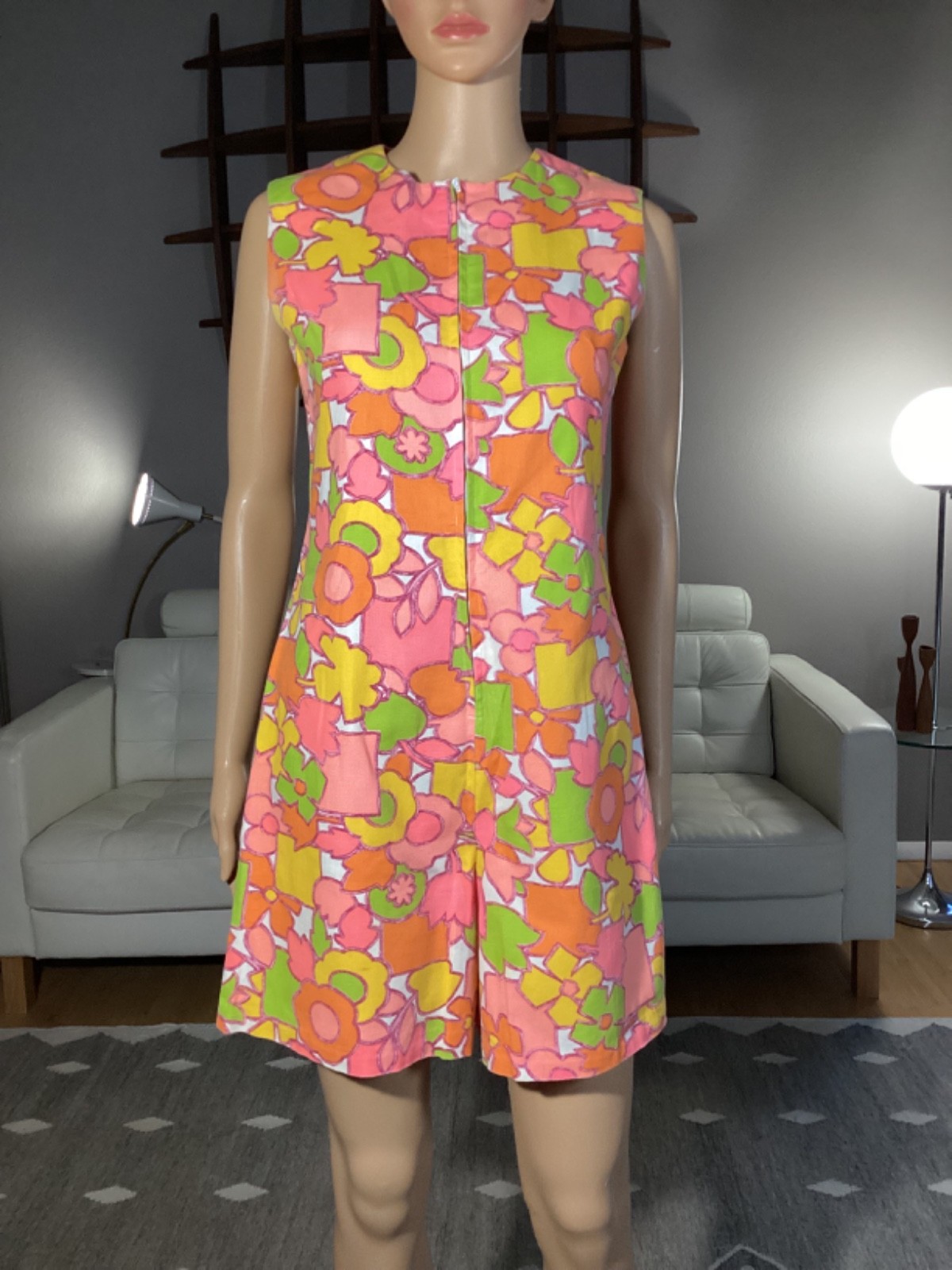 Vintage 60s Mod Psychedelic Hippie Flower Power Romper Playsuit Shorts