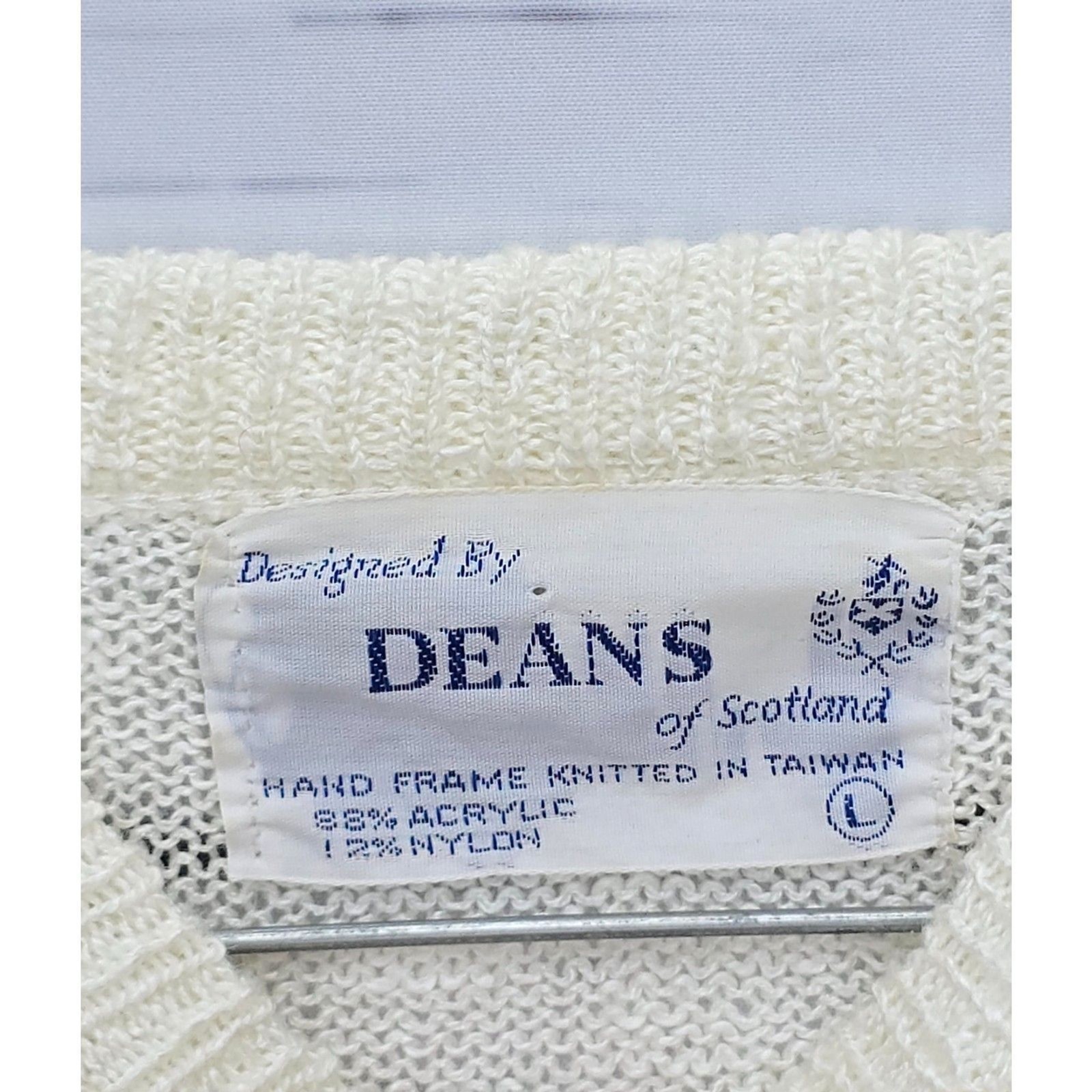 Vintage Coquette Dean’s of Scotland LG Cream Pearl Flower Sweater Acrylic EUC