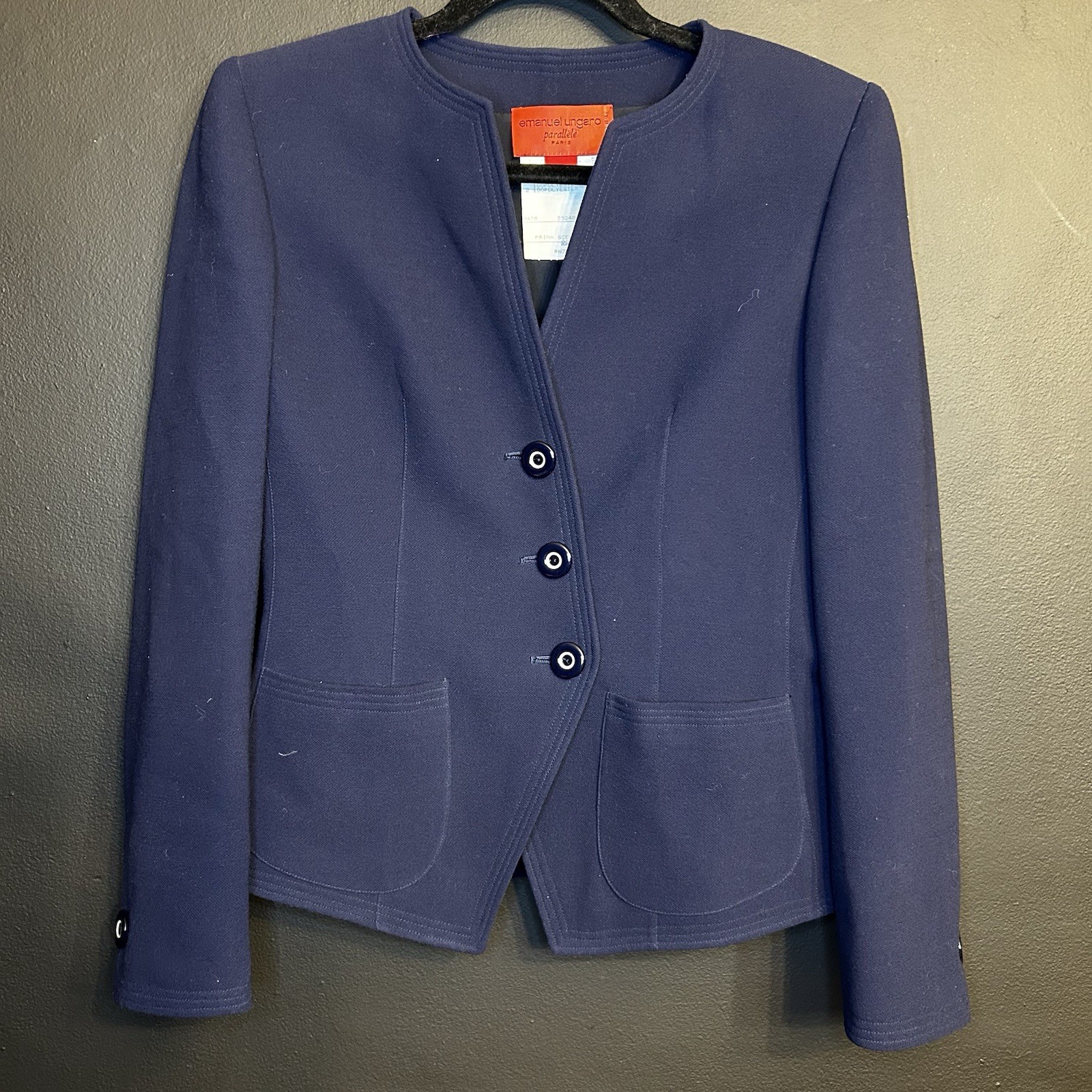 Vintage Emanuel Ungaro Parallele navy blue blazer jacket Women’s Size 8