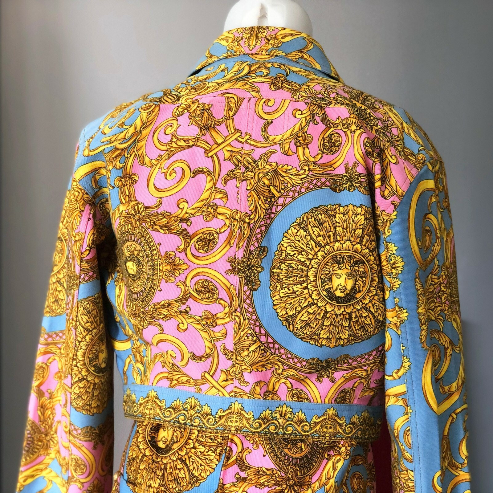 GIANNI VERSACE denim jacket & mini dress Golden Vanitas print 42 from S/S 1992