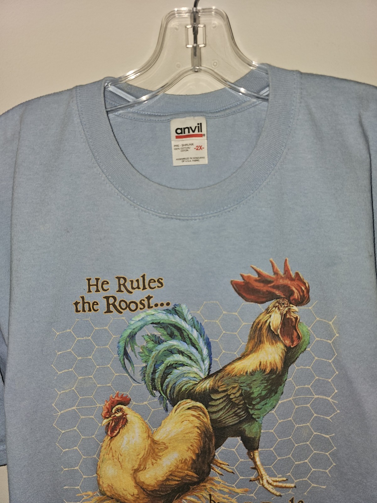 Vintage Rule The Rooster 2xl Xxl Womens Blue Graphic Logo Short Sleeve Tee