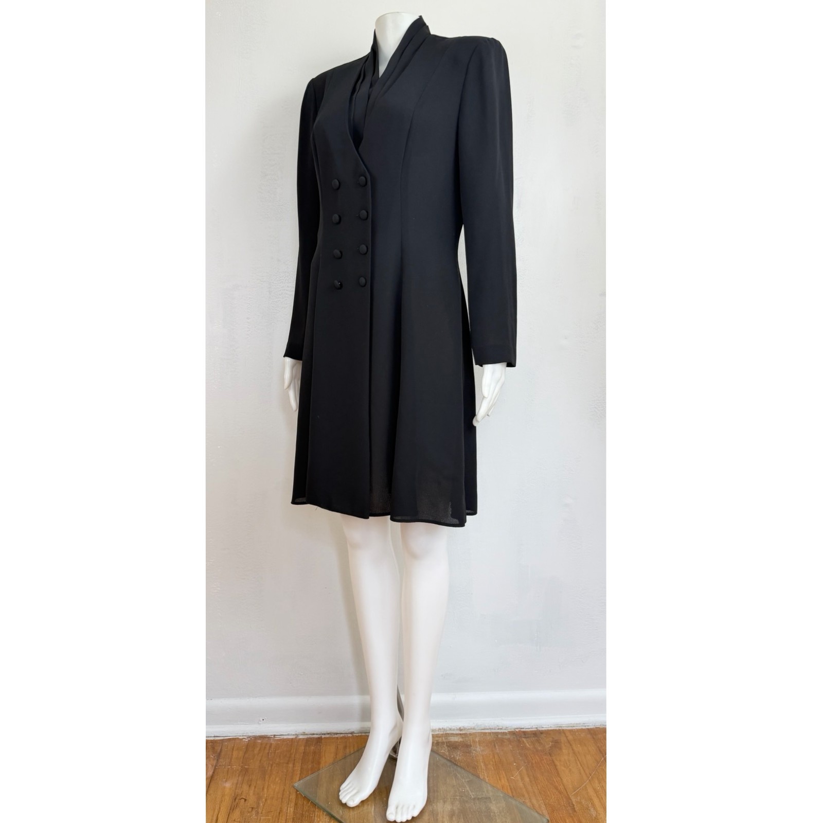 Vintage Double-Breasted Blazer Dress Size Medium 80s Black Sheer Crepe DW3 Saks