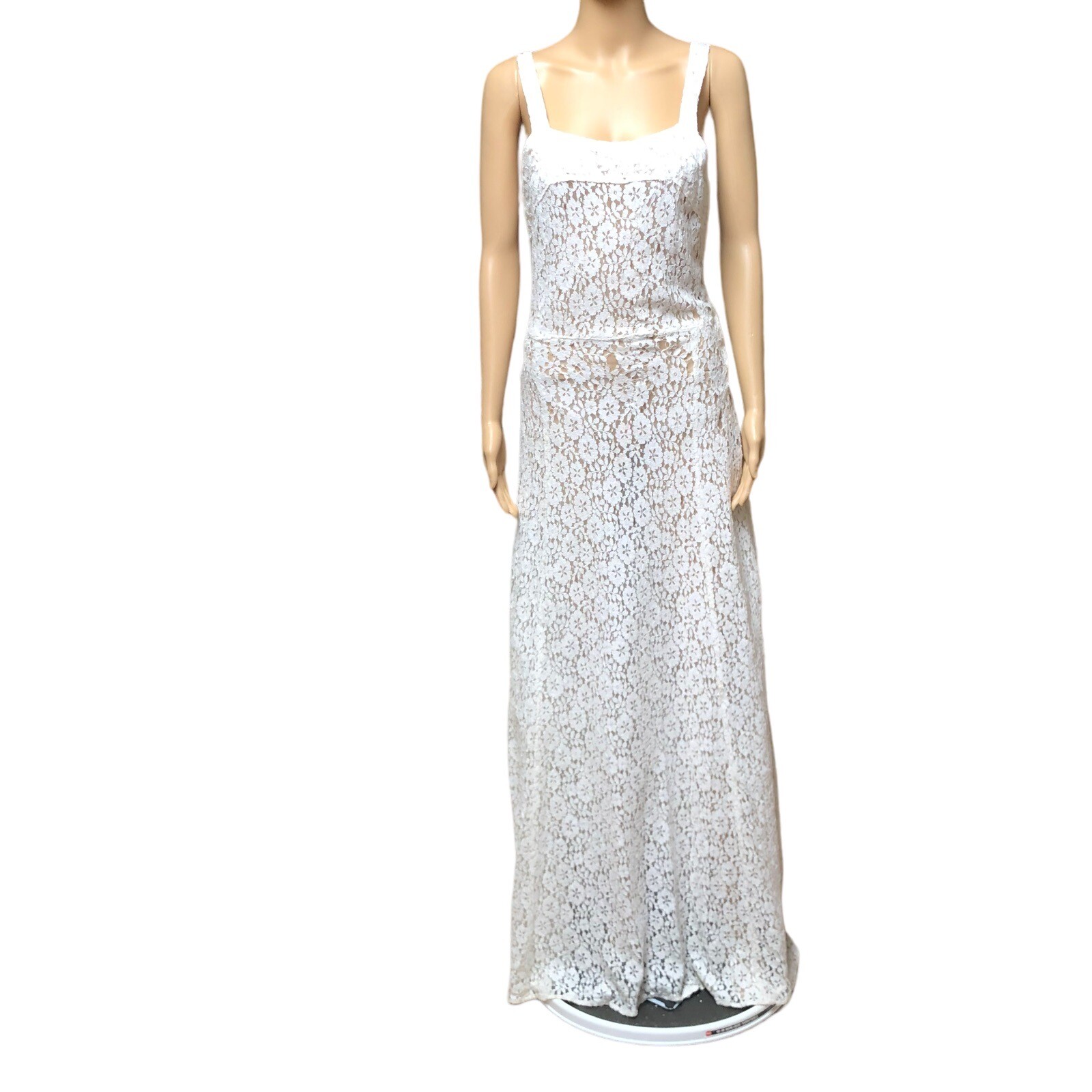 Vintage 30s White Lace Nightgown Gown Dress Sheer Sleeveless Lingerie Repair