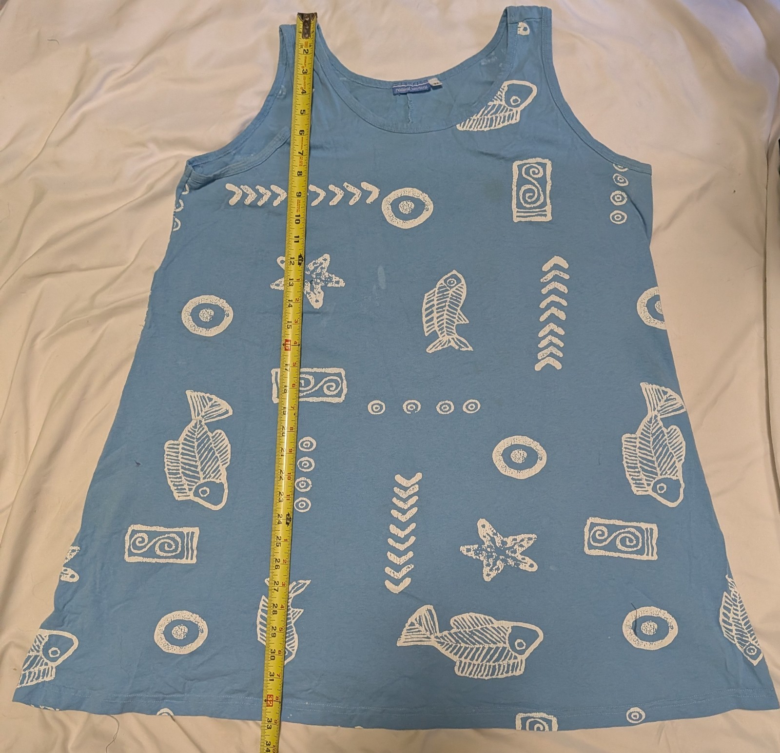 Natural Territory VTG Cotton Blue A line Tunic Sz 3X Beach Abstract Marine Life