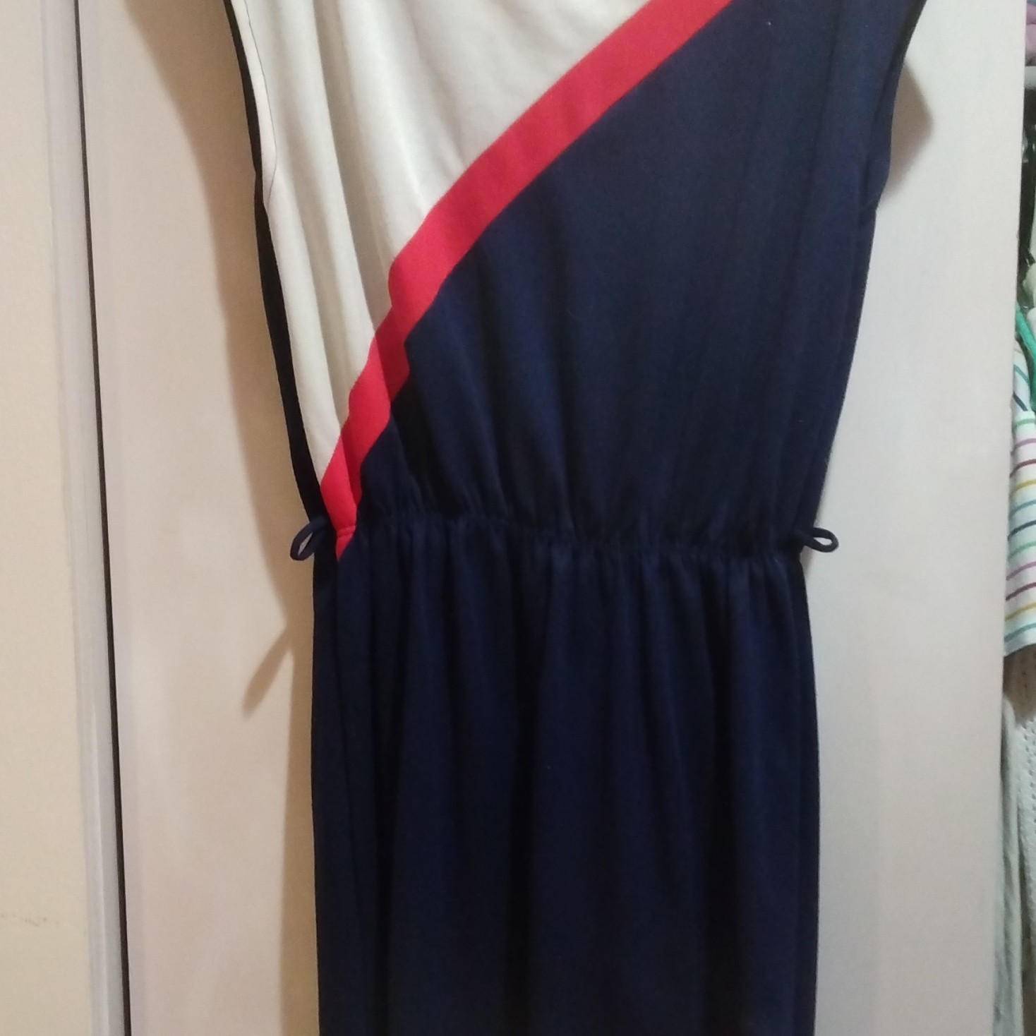 Mari Lynn Fashions Vintage Sleeveless Dress Navy Blue White Red Colorblock small