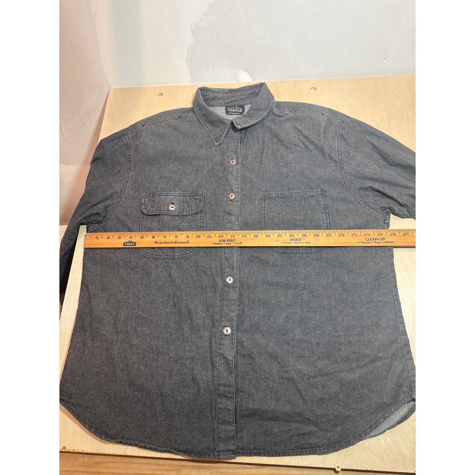 Vintage Dakota Sport Black Denim Button Down Shirt 90s Made in USA Shoulder Pads