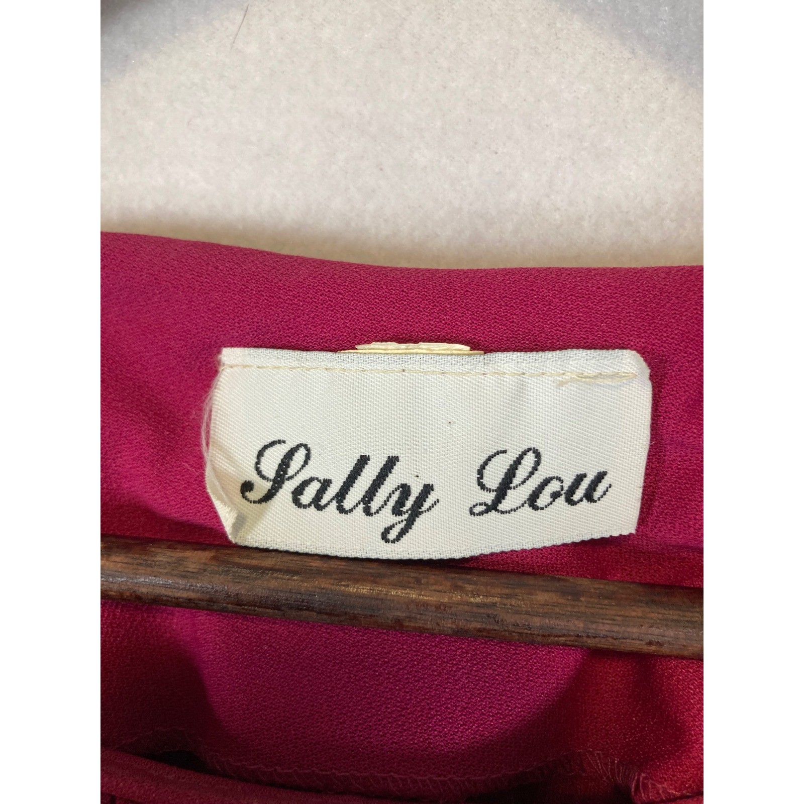 Vintage Sally Lou Women Magenta Pink Pleated Long Sleeve Elastic Waist Dress