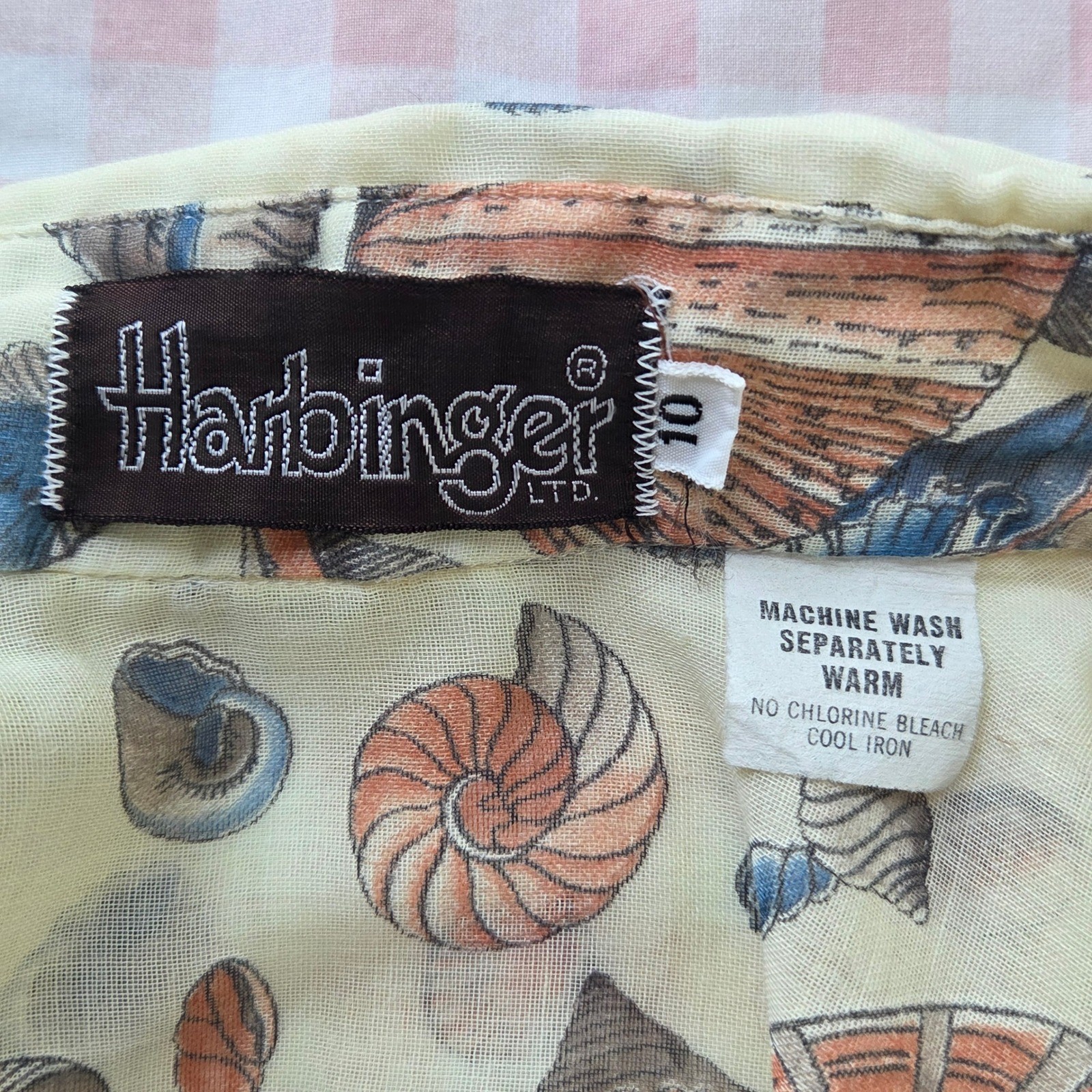 Vintage Harbinger Ltd Seashell Print Button Down Top Cream Coastal Nautical 10