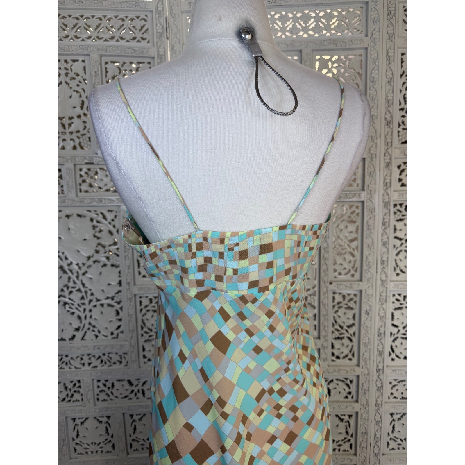 Express V Neck Slip Dress Sz Medium Y2K Checkered Retro Colorful Twee Coquette