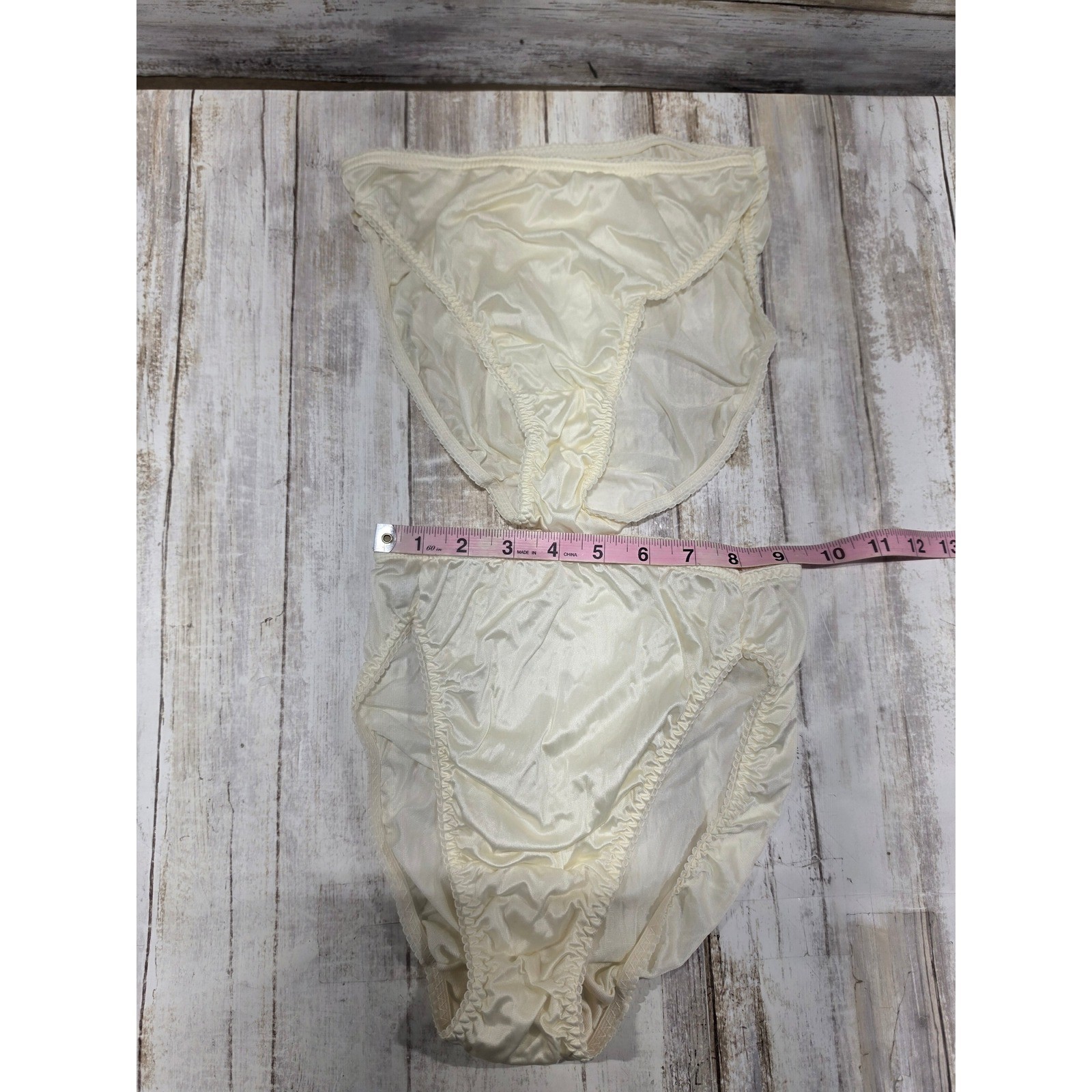 Vintage Ego Ivory Patina Nylon High Cut Bikini Panties Set of 2 USA Small 5