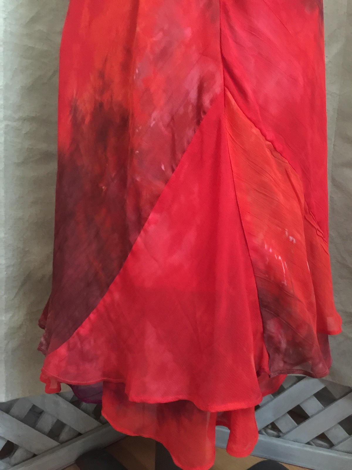 Vintage TIE DYE BIAS-CUT MAXI Tank Dress Red Purple RAYON Watercolor S 6 PHOOL