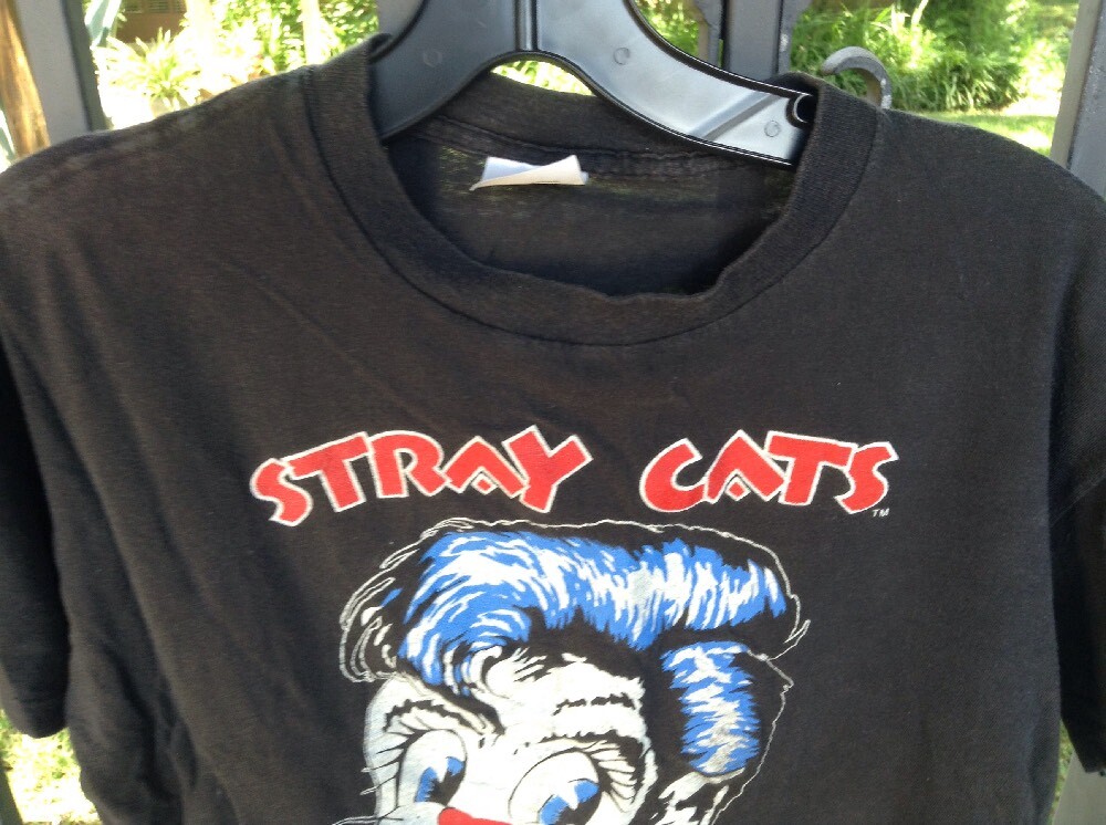 VTG 80s Stray Cats Blast Off Tour Black TShirt Sz L Rockabilly Swing Setzer READ