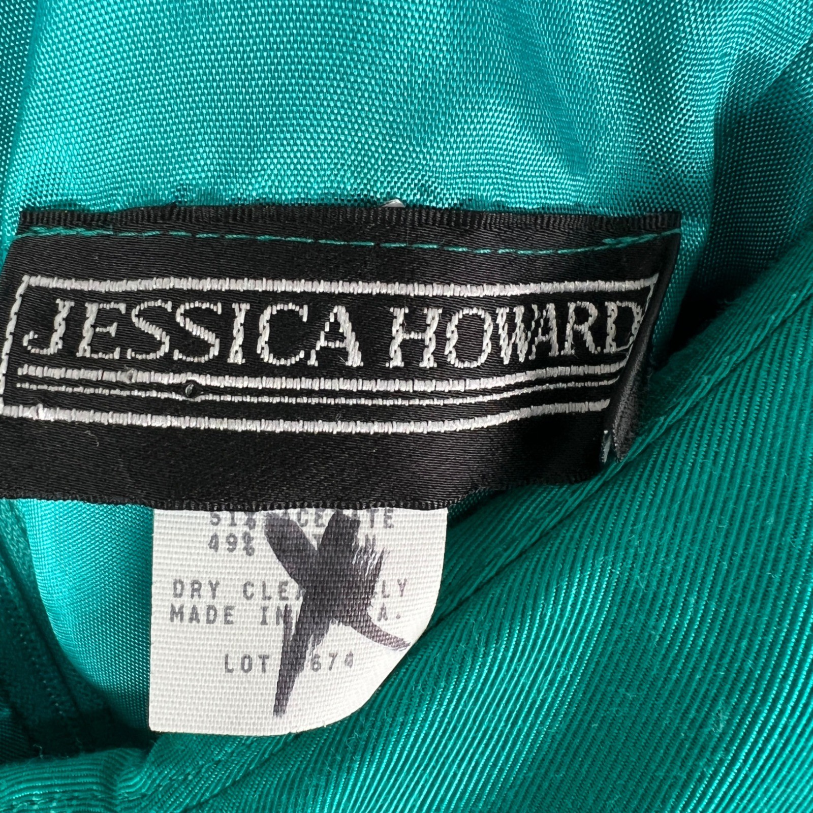 Jessica Howard Vintage Teal Green Bow Rhinestone Cocktail Dress Size 12 80s 90s