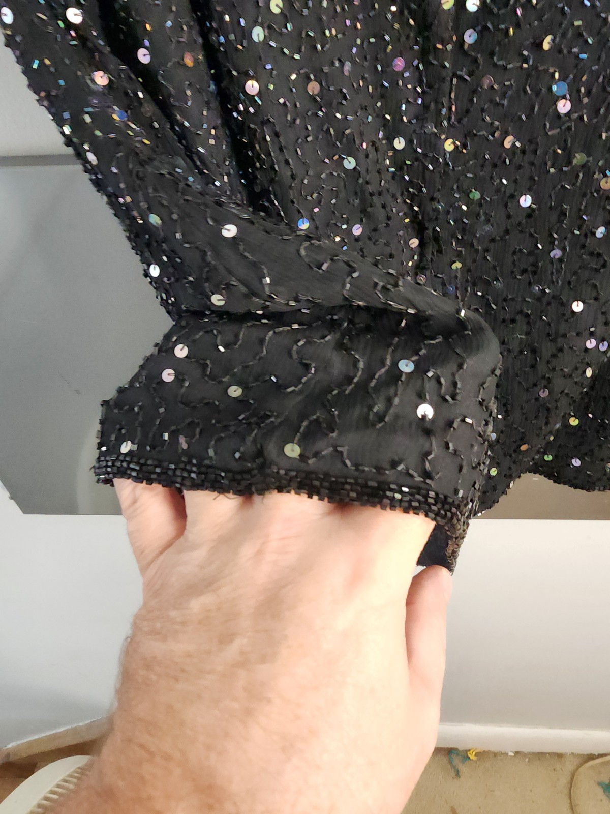 Vtg Patra Stenay 1x Silk top Black Sequin Beaded Silk Evening Blouse Glam Whimsy