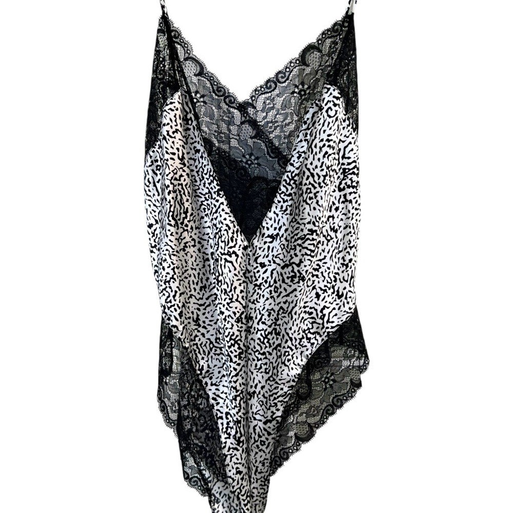 Vintage Fantasies Morgan Taylor Black White Lace Slip Teddy Lingerie NWT 90’s
