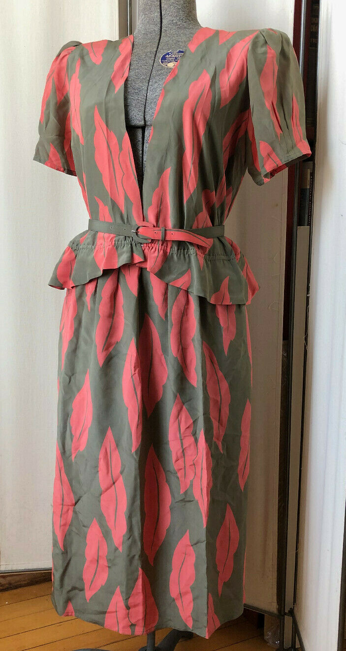 Vtg 80s NOS Maggy London Jeannine Booher 100% Silk skirt jacket belt – sz8