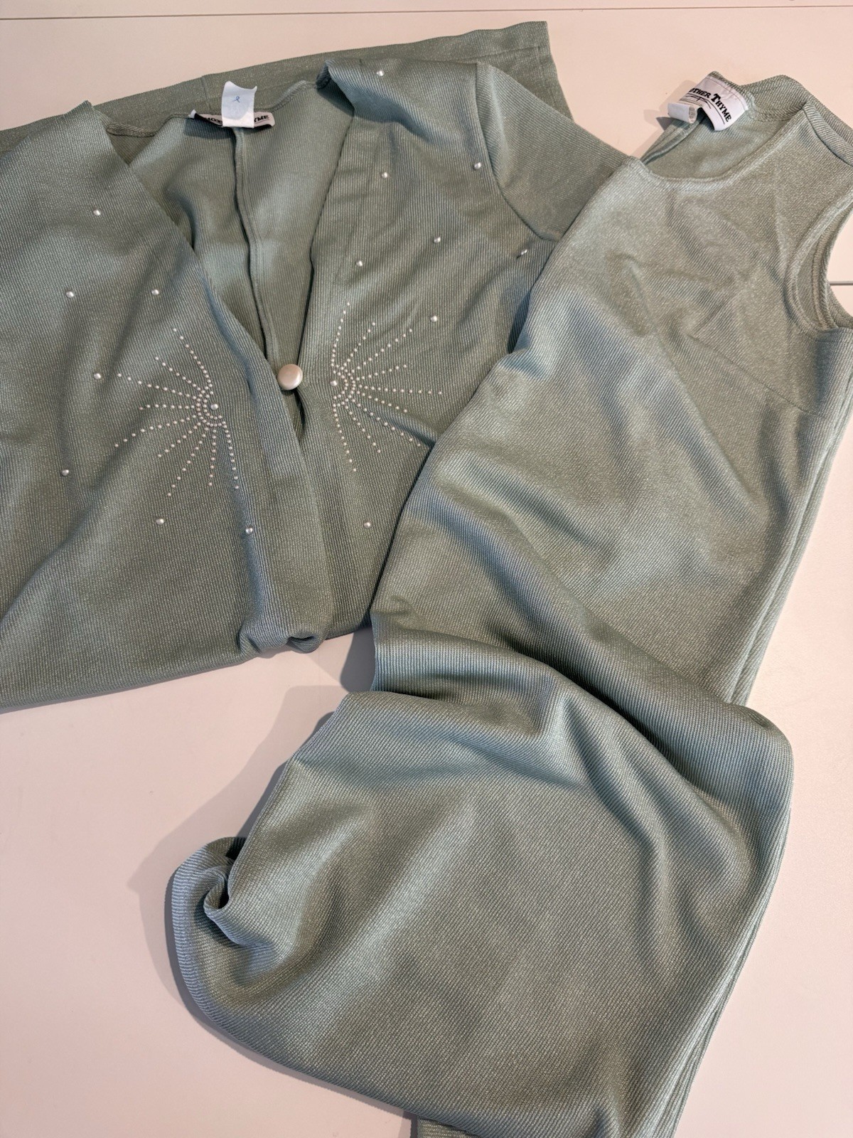 2 Piece Vintage Another Thyme Green Dress/Cardigan Women’s 12 Petite USA Made