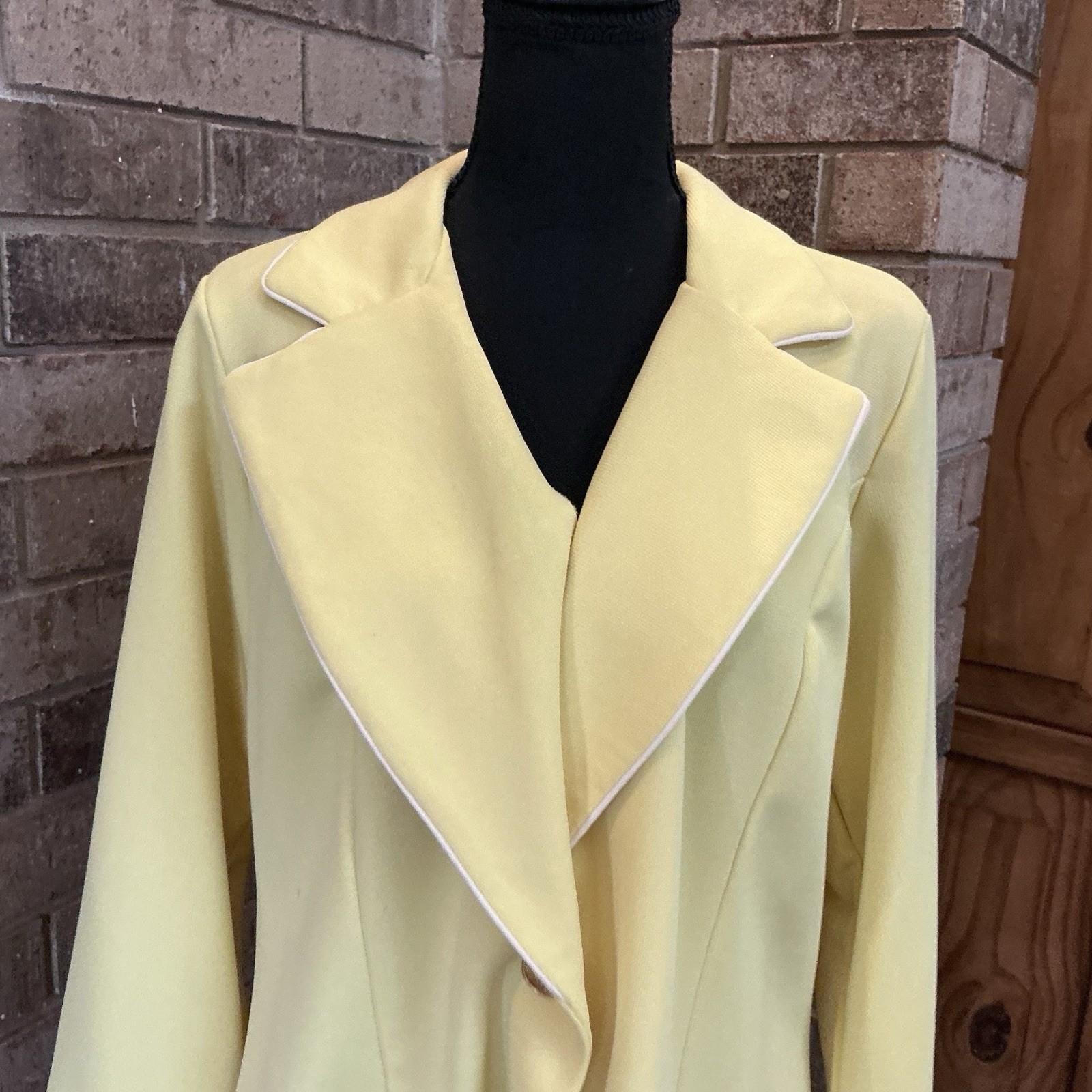 70s VTG First Edition Dallas Yellow Polyester Blazer Skirt Suit Set Size 14 #202