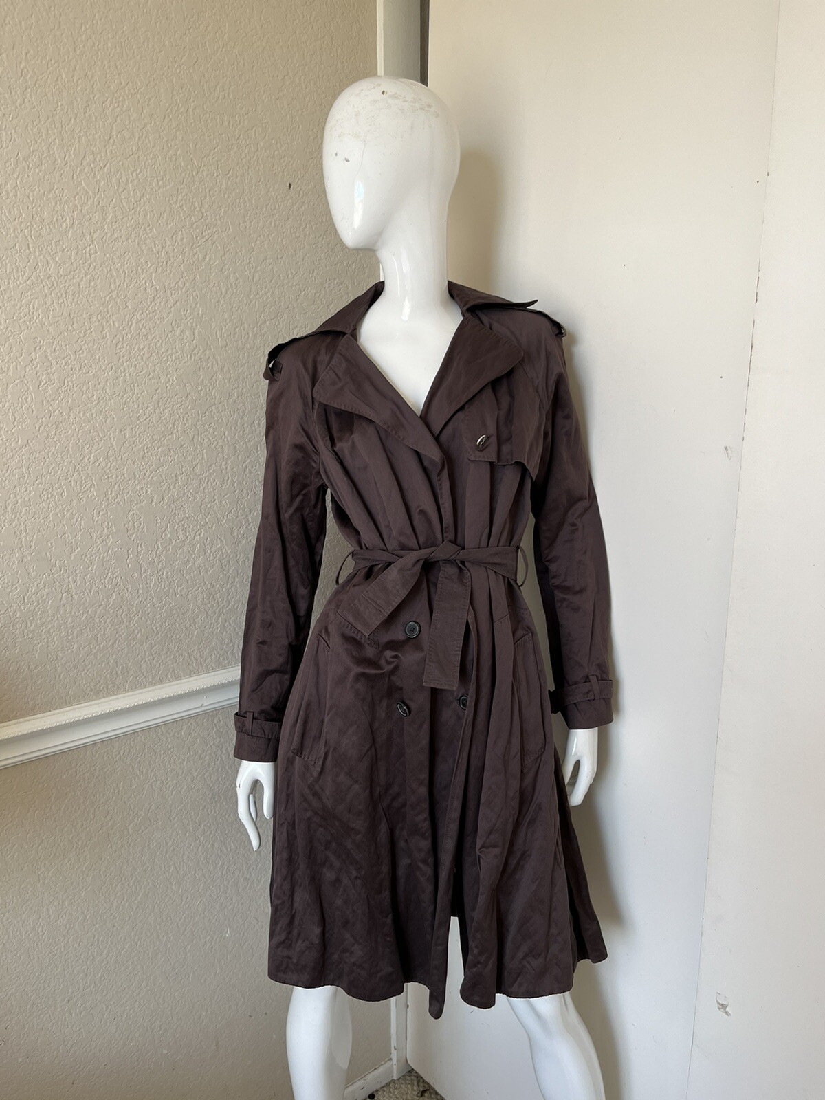 VIONNET VINTAGE! Dark Brown Cotton/Metal Belted Lined Trench Coat Sz EU 44