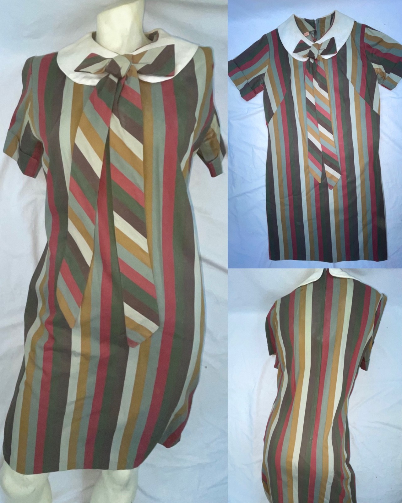 VTG 60S 70S WOMENS S BOLD STRIPE BABY DOLL RETRO MOD DISCO DRESS