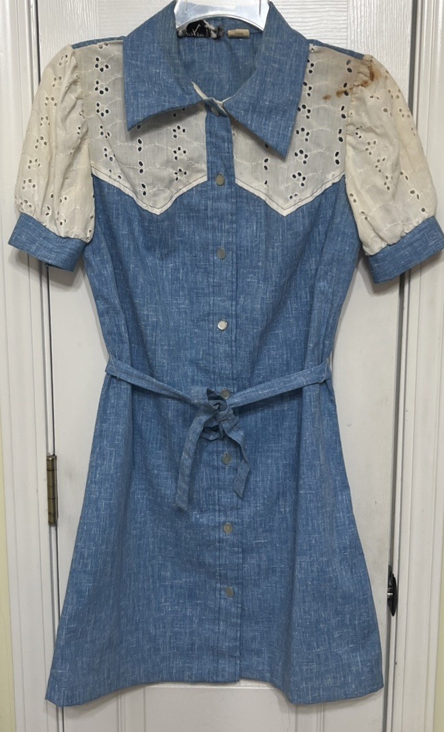 Denim 1960’s Dress Mr. Kolbert Retro Fashion Eyelet Lace Tie Mr. Kolbert Sz 11