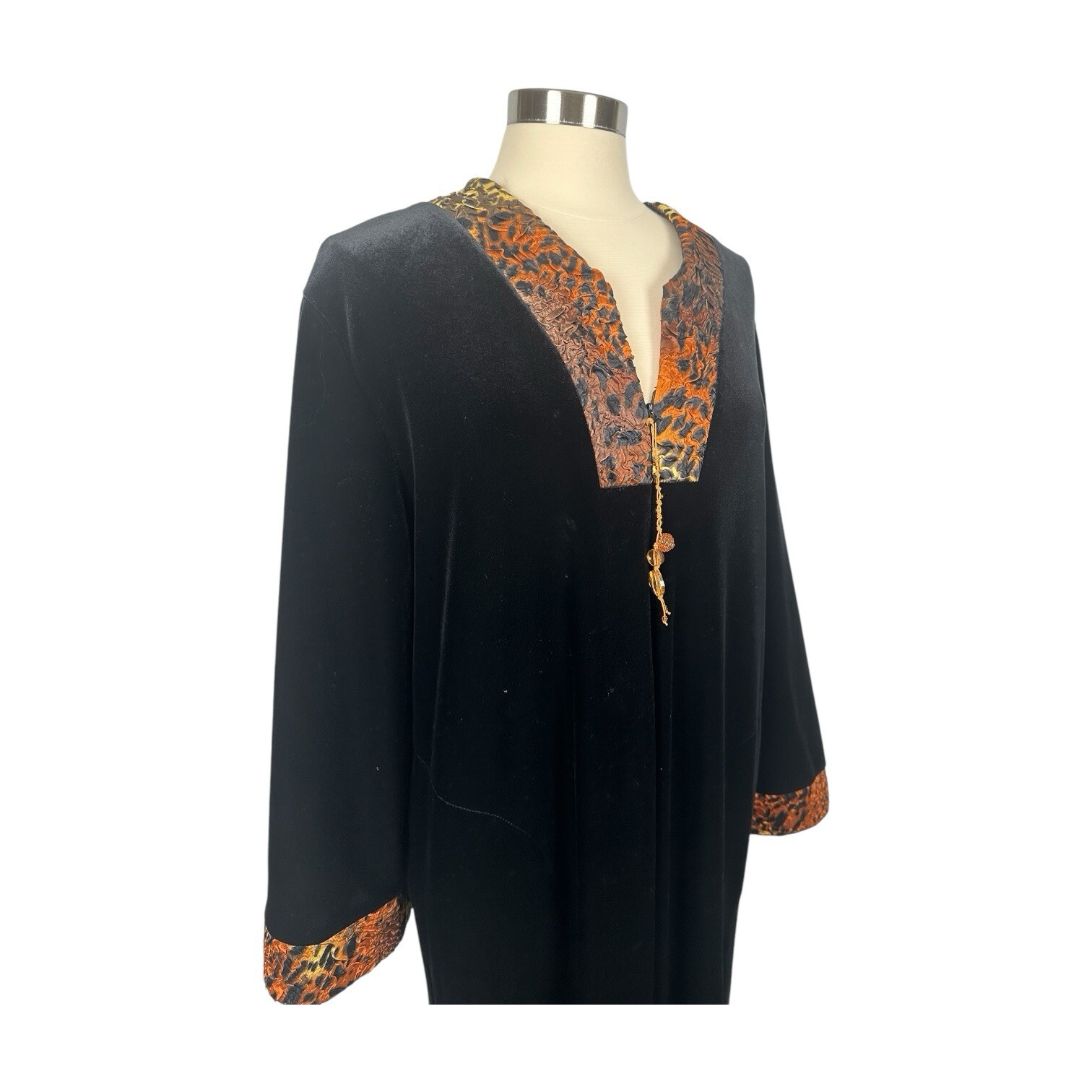 Diamond Tea Kaftan Robe Womens Large Black Velvet Long Whimsygoth Boho Vintage