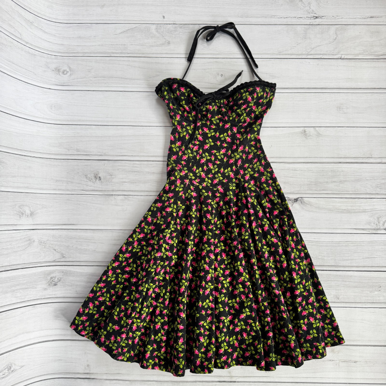 BETSEY JOHNSON Rosebud Floral Y2K „VINTAGE” Punk Label Stretch Cotton Dress P XS
