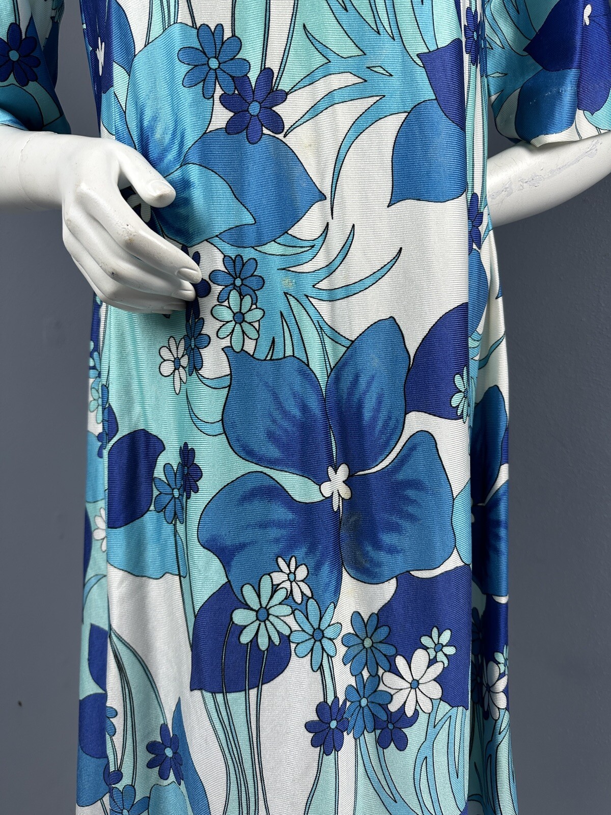 Vtg Hawaiian Surf By Pacific Blue Asian-Inspired Maxi Dress Hawaii Tiki 35” Bust